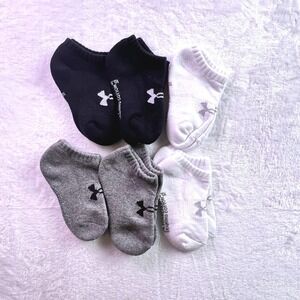 Under Armour Kids Cotton No Show Socks 6 Pairs Black White Grey 10.5K-13K